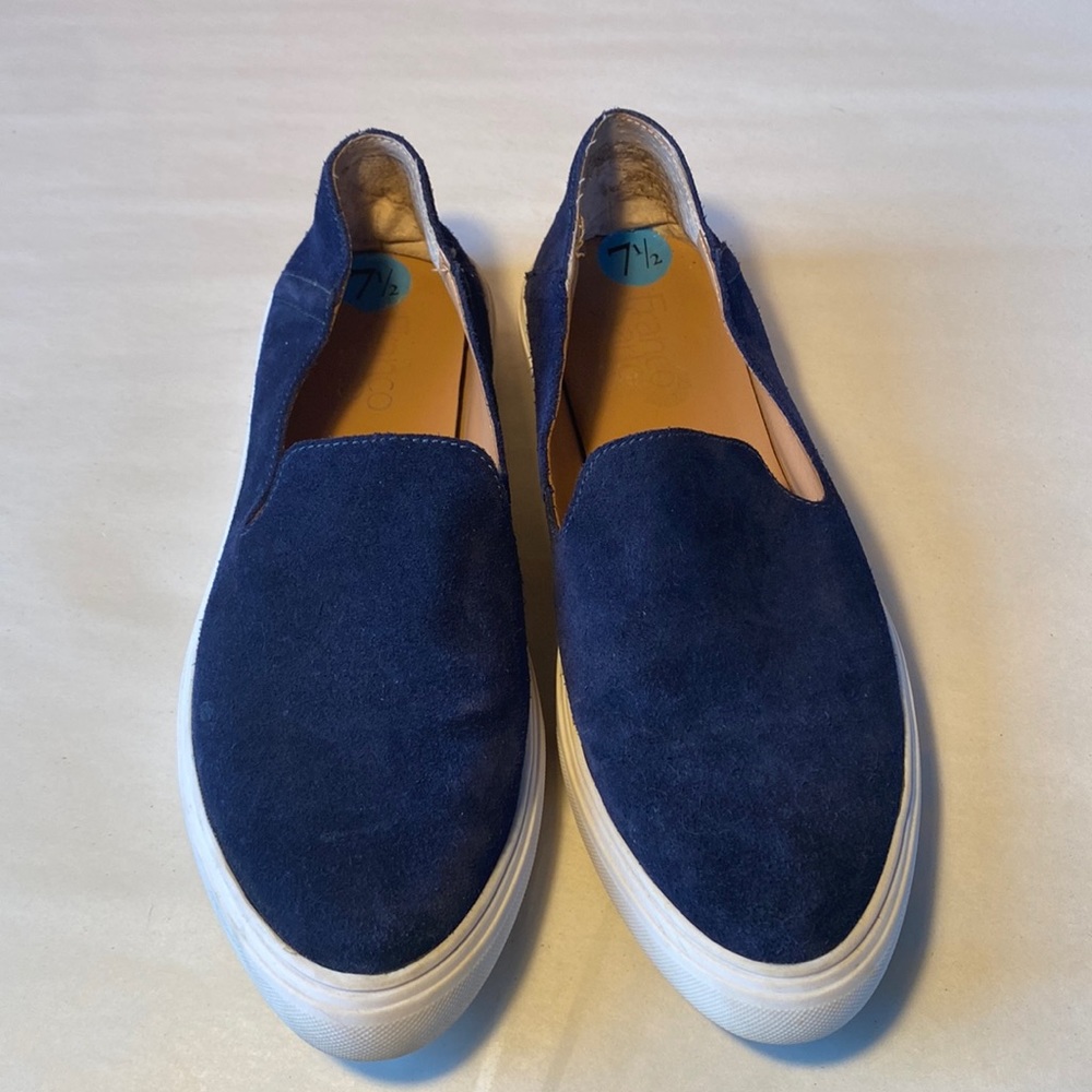Franco Sarto Mitchell Navy‎ Suede Platform Sneakers Size 7.5M Blue Suede Shoes